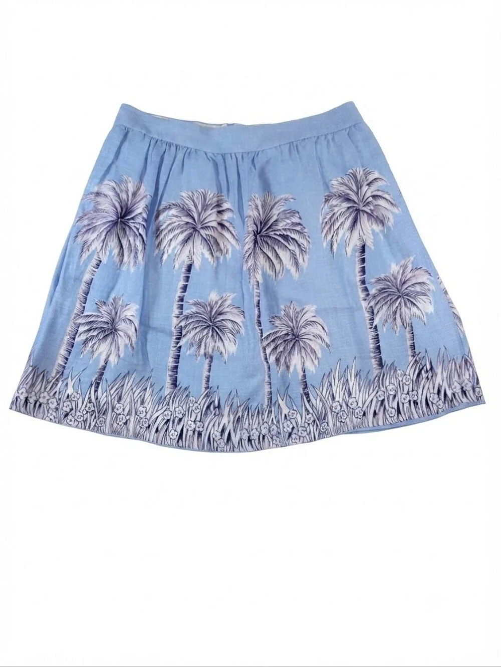 J.Crew Mini Skirt Linen Palm Tree Print Size 6 Twee Preppy Clean Girl Coastal